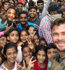 Chris Hemsworth aka Thor  in India stuck in Indian fan 